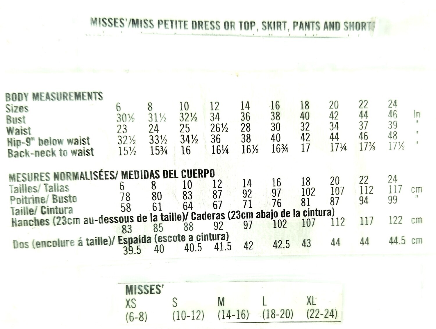 SIZE CHARTS