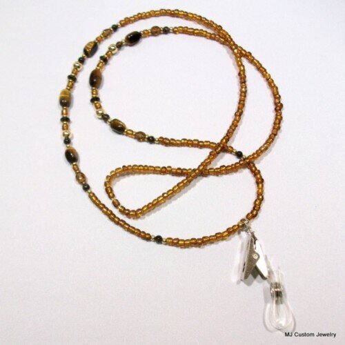 Tigereye Gemstone & Czech Crystal & Glass Lanyard