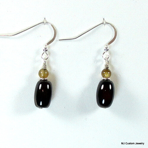 Black Agate Gemstone Barrels & Brown Agate Earrings