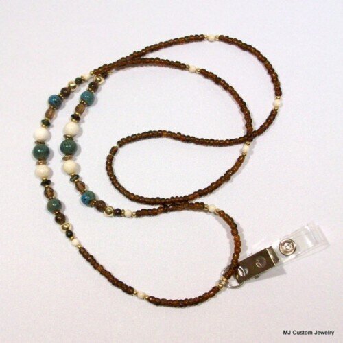 Teal Porcelain & Seabed Fossil Gemstone Lanyard