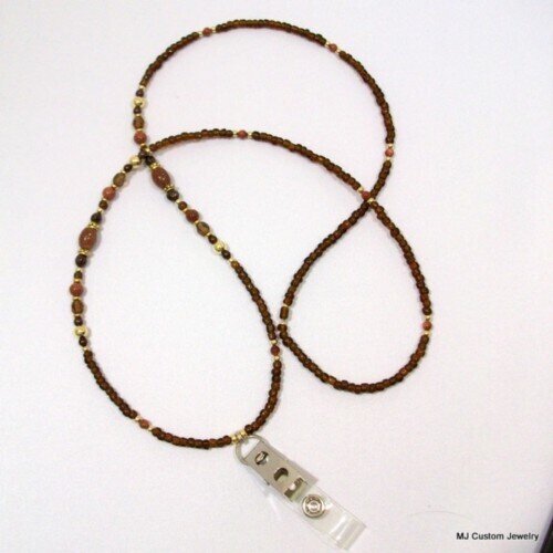 Goldstone Gemstone & Czech Crystal & Glass Lanyard