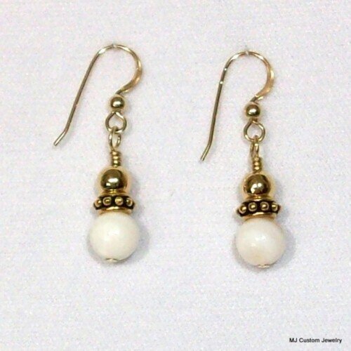 Mother of Pearl Beaded Rondelle 14k GF Earrings