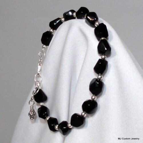 Black Agate Nugget & Rajasthani Silver Bracelet