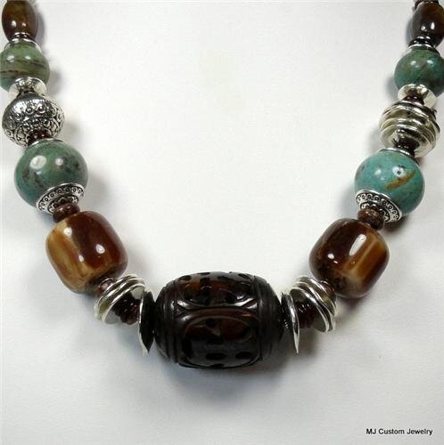 Buffalo Bone, Blue Jasper & Horn Tribal Necklace