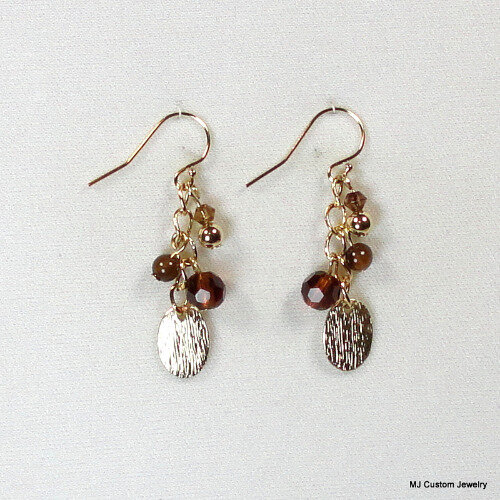 Topaz Crystal & Brushed Gold Drop Chain Earrings