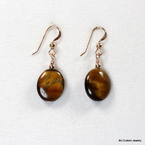 Tigereye Flat Oval Gemstone 14k GF Earrings
