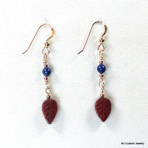 Brecciated Jasper Leaves & Lapis 14k GF Earrings