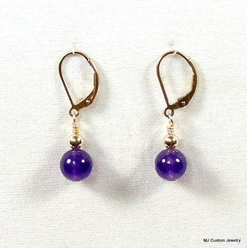 Amethyst Gemstone & Gold Ball 14k GF Earrings