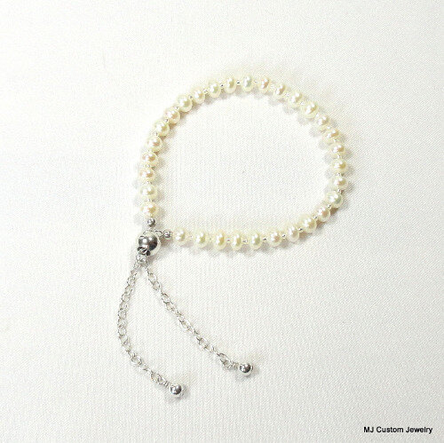 Cream Freshwater Button Pearl Adjustable BOLO Bracelet