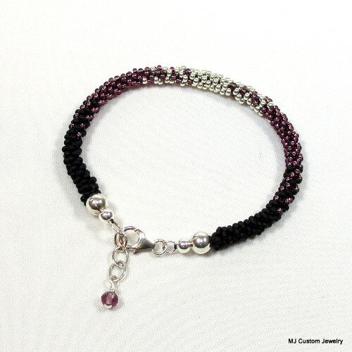 Black, Amethyst & Silver Ombre Kumihimo Bracelet