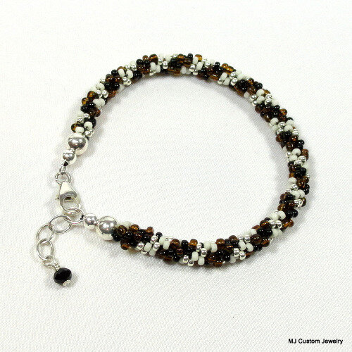 Jet, Tortoise & Ivory Spiral Kumihimo Bracelet