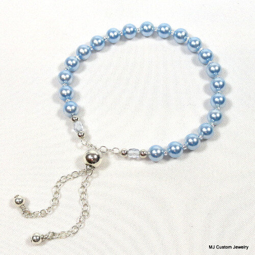Baby Blue Swarovski Pearl Adjustable BOLO Bracelet