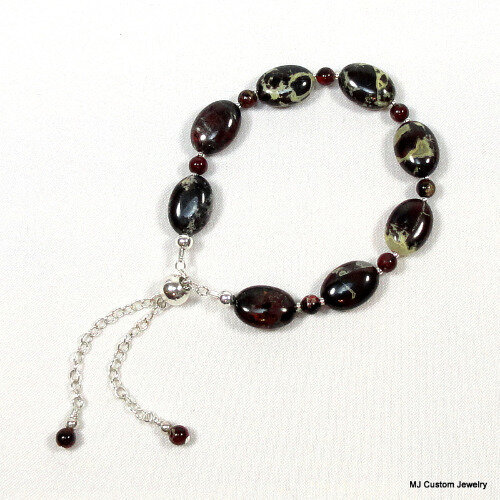 Brecciated Jasper Flat Ovals Adjustable BOLO Bracelet