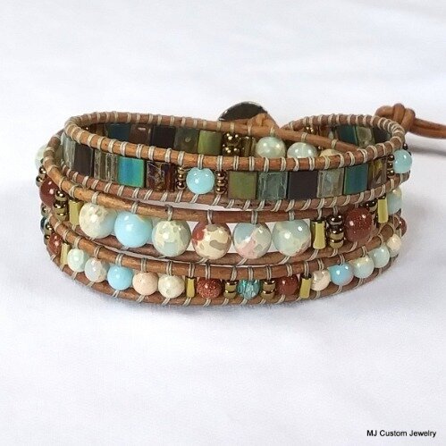 Impression Jasper Triple Wrap Leather Bracelet