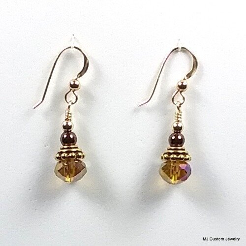 Topaz & Mahogany Pearl Bali-Style Bead Cap 14k GF Earrings