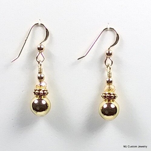 Lt Topaz Beaded Rondelle Gold Ball 14k GF Earrings