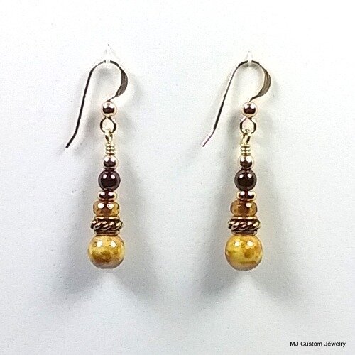 Barley Glass & Crystal Rope Rondelle 14k GF Earrings