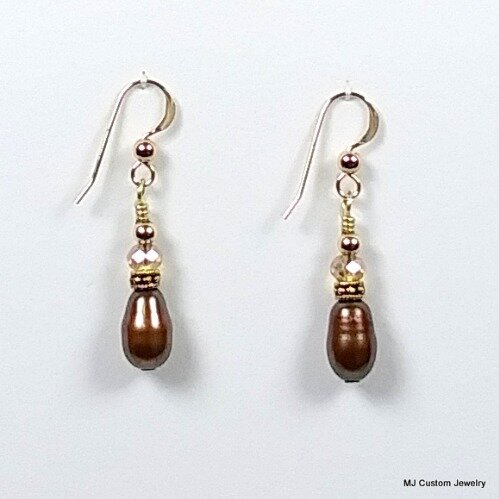 Bronze FW Pearl & Crystal Rococo 14k GF Earrings