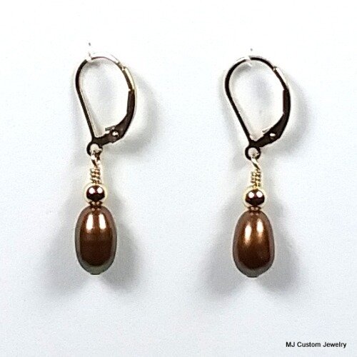 Bronze FW Pearl & Gold Ball 14k GF Earrings