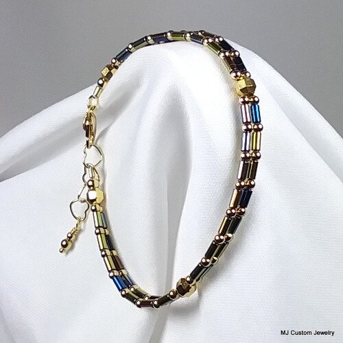 Rainbow Hematite & Gold Bead Double Strand Bracelet