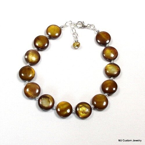 Golden Shell Coins & Bronze Freshwater Pearl Bracelet