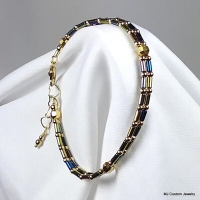 Rainbow Hematite & Gold Bead Double Strand Bracelet