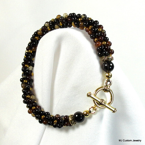Black Agate & Gold Hematite Gold Toggle Bracelet