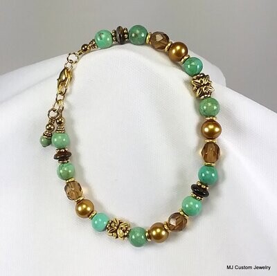 Turquoise, Freshwater Pearl & Topaz Crystal Gold Bracelet