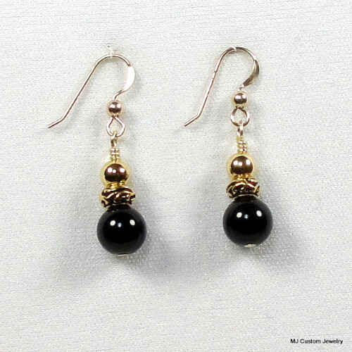 Black Agate Woodland Rondelle 14k GF Earrings