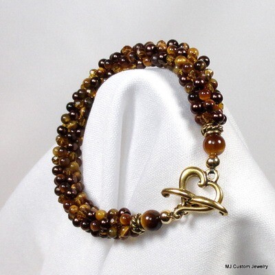 Tigereye, Crystal & Pearl Gold Heart Toggle Bracelet