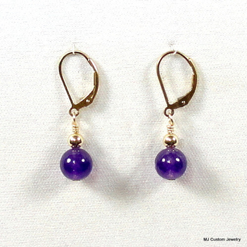Amethyst Gemstone & Gold Ball 14k GF Earrings