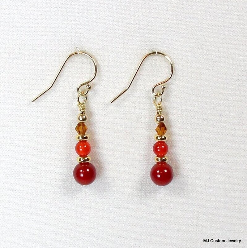 Carnelian & Czech Crystal 14k GF Earrings