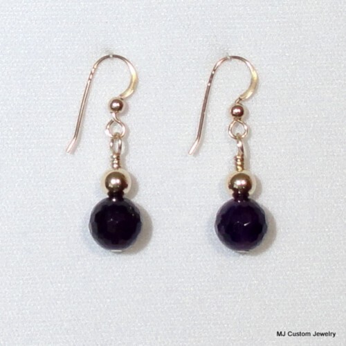 Faceted Amethyst Gemstone & Gold Ball 14k GF Earrings