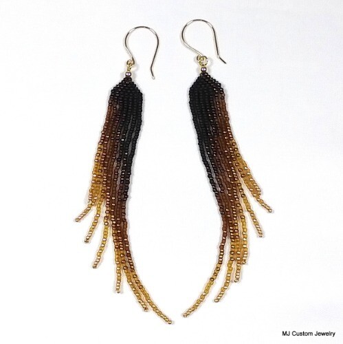 Tortoise Gradient Fringe Chandelier 14k GF Earrings