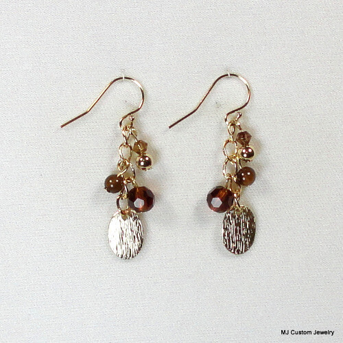 Topaz Crystal & Brushed Gold Drop Chain Earrings
