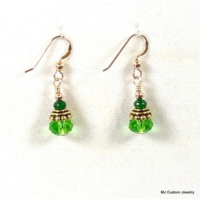 "Emerald" Crystal & Agate Bali-Style Bead Cap 14k GF Earrings