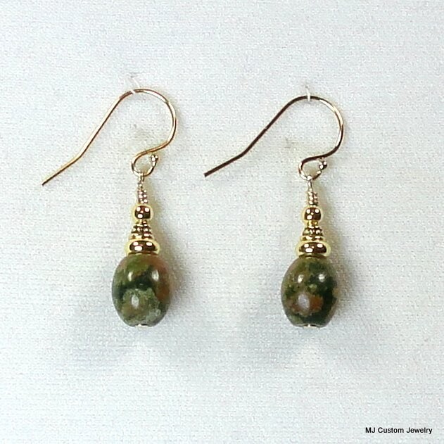 Rhyolite Gemstone Barrels 14k GF Earrings
