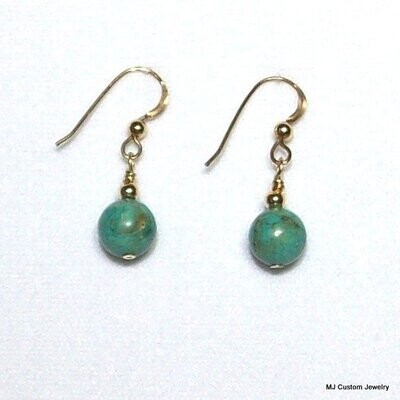 Turquoise Round Gemstone 14k GF Earrings