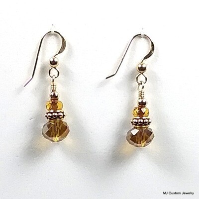 Topaz Crystals & Beaded Rondelle 14k GF Earrings