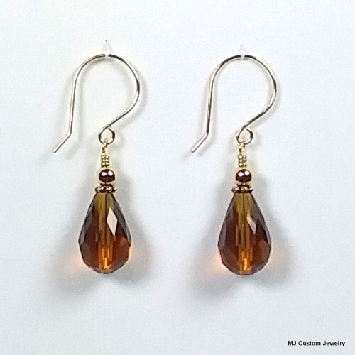 Dark Topaz Crystal Teardrop 14k GF Earrings