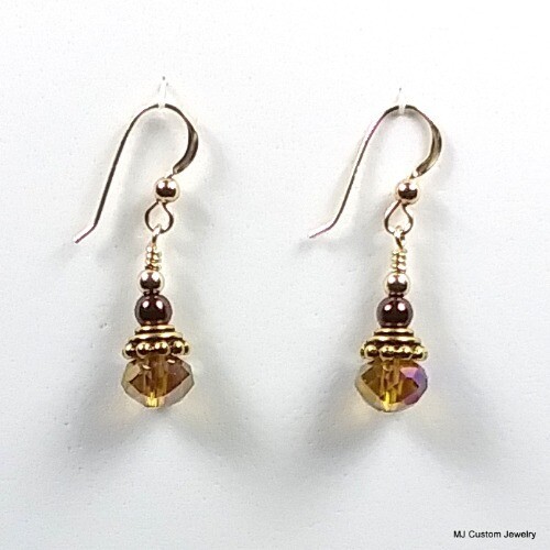 Topaz & Mahogany Pearl Bali-Style Bead Cap 14k GF Earrings