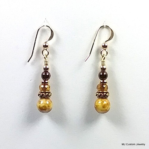 Barley Glass & Crystal Rope Rondelle 14k GF Earrings