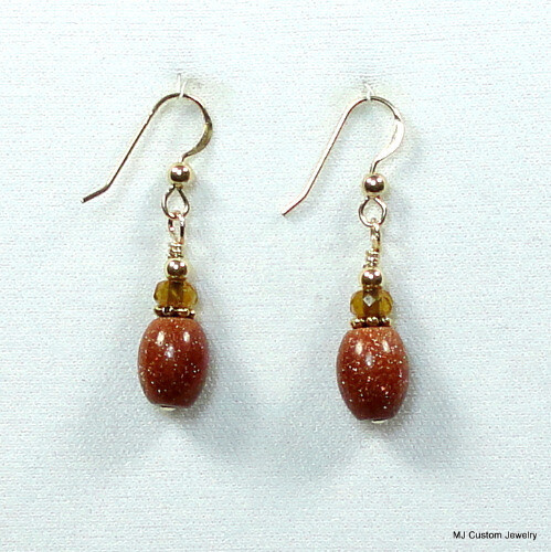 Goldstone Melons & Czech Crystal 14k GF Earrings