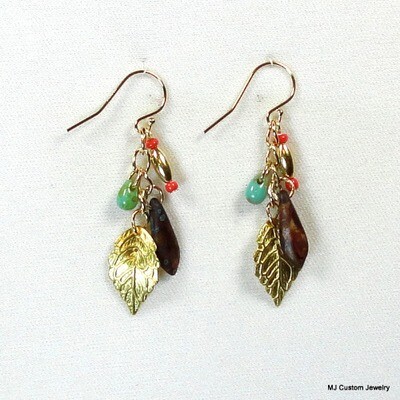 Czech Glass Daggers & Drops Gold Leaf Chain Earrings