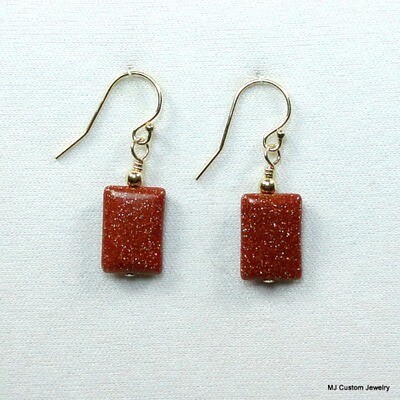 Goldstone Gemstone Rectangles 14k GF Earrings