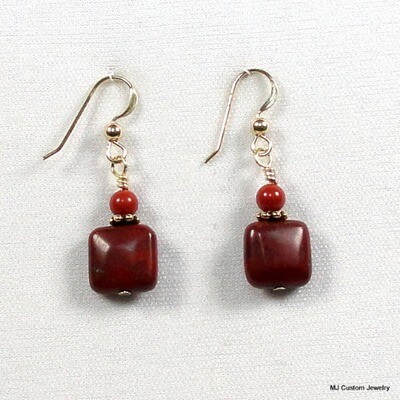 Brecciated & Red Jasper Puffed Squares 14k GF Earrings