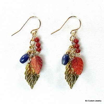 Brecciated Jasper Leaves & Gold Leaf Chain Earrings