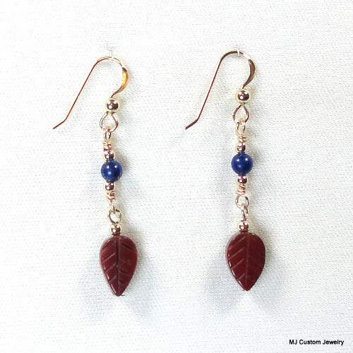 Brecciated Jasper Leaves & Lapis 14k GF Earrings