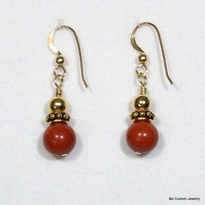 Red Jasper & Beaded Rondelle 14k GF Earrings