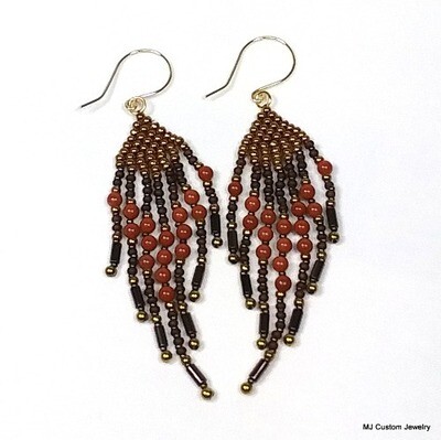 Red Jasper & Bronze Fringe Chandelier 14k GF Earrings